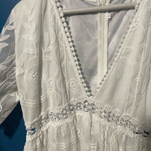 White Embroidered V-Neck Dress